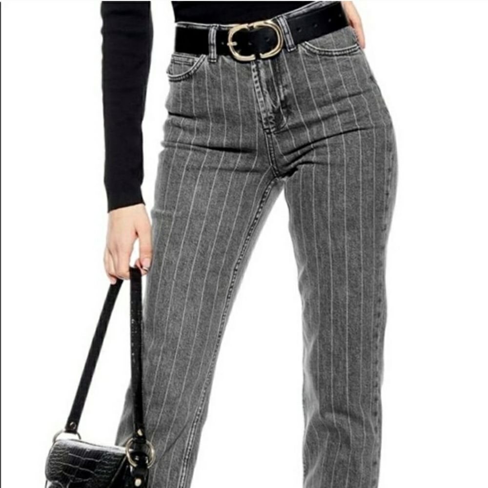 Topshop Pinestripe Raw Hem Jeans Sz 32